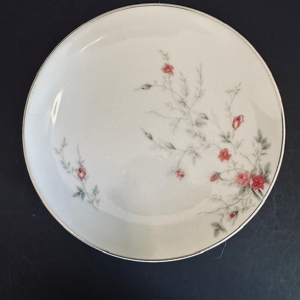 Arita ART25 Bread & Butter Plate Pink Roses Gray Leaves Platinum Trim VTG